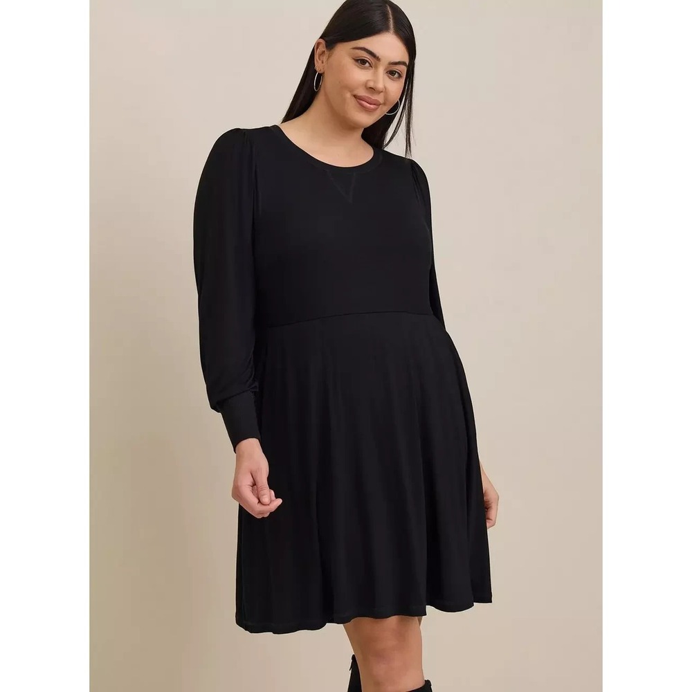 Torrid Mini Jersey Puff Sleeve Skater Dress Blackโ 00/Medium Soft Stretch Comfy